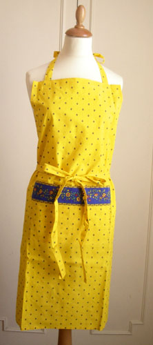 French Apron, Provence fabric (Calissons flowers. yellow x blue) - Click Image to Close